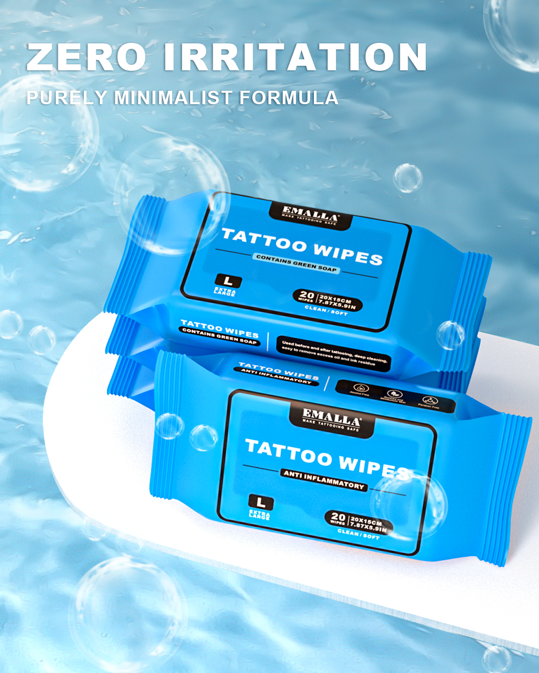 EMALLA Tattoo AfterCare Anti inflammatory Wipes Large 20pcs