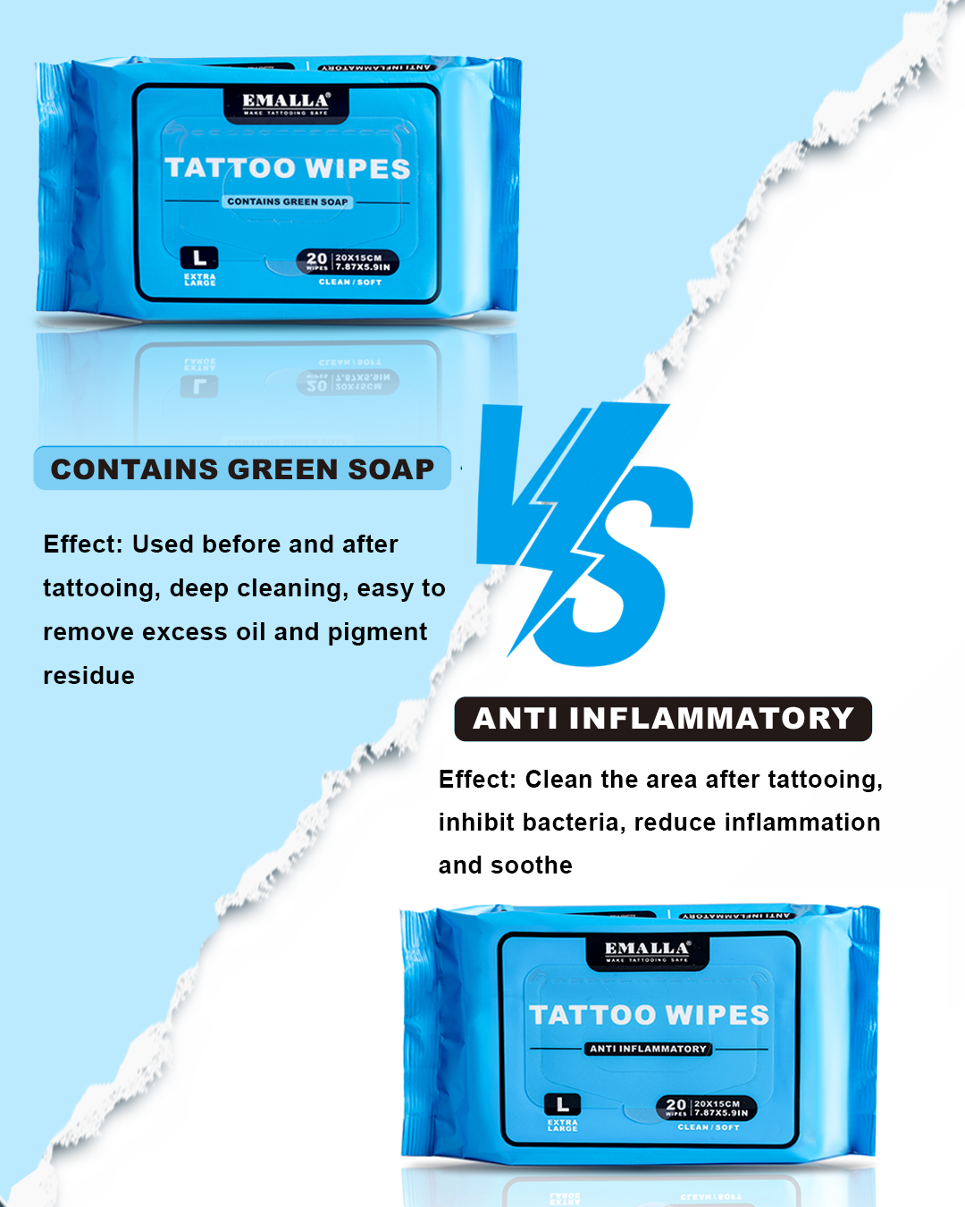 EMALLA Tattoo AfterCare Anti inflammatory Wipes Large 20pcs