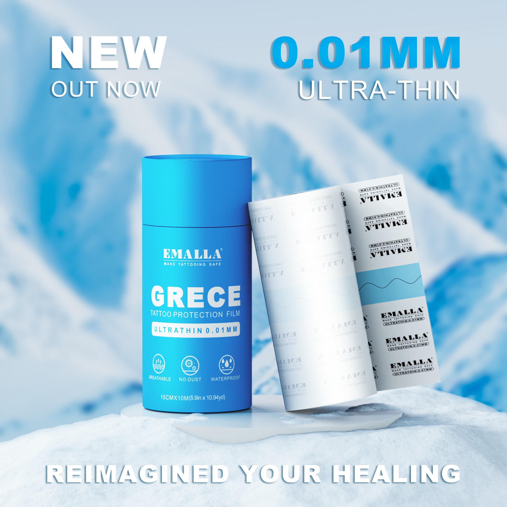 EMALLA GRECE 0.01MM ULTRA THIN MATTE TATTOO PROTECTION FILM ROLL (15CMX10M)